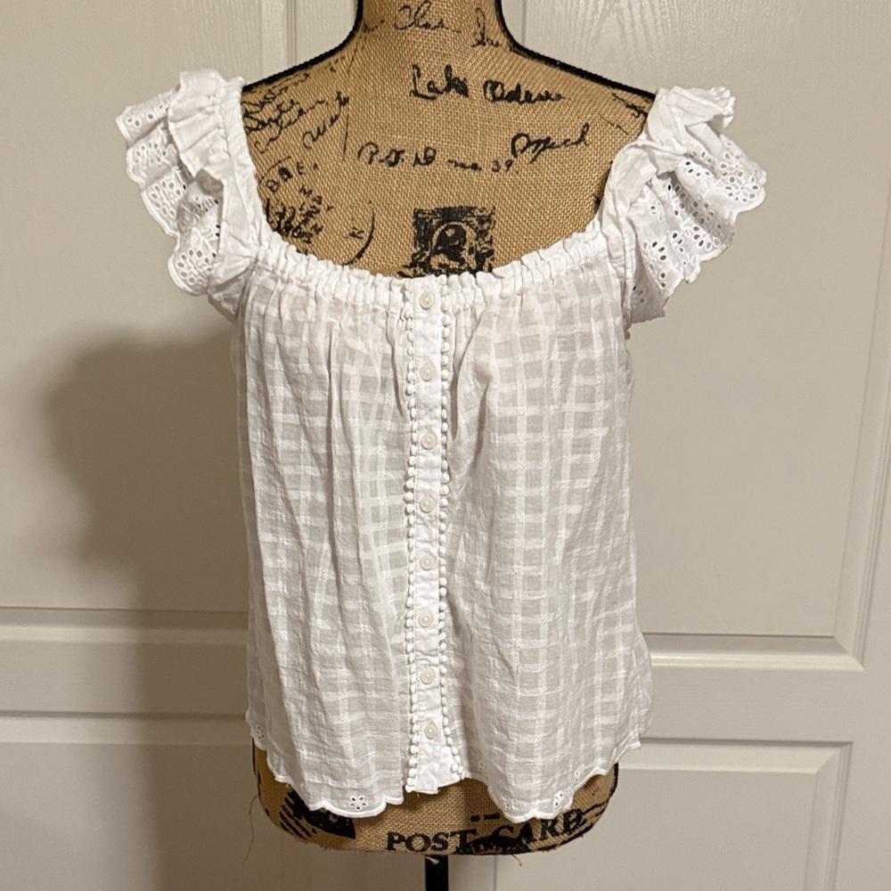 Jessica Simpson White Off-Shoulder Eyelet Button-Front Top